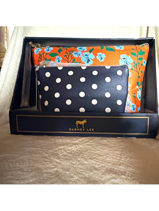 Dabney Lee Handbags - Dabney Lee Orange Floral & Black Polka Dot Pouch Set